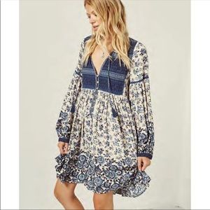 SPELL Elle Boho Mini Play Dress M Blue Paisley